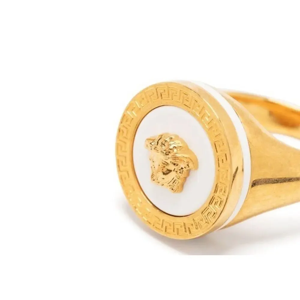 NIB Versace Ring IT 15 US 7 Enamel Icon Medusa Engraved Gold Tone $450